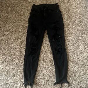 american eagle black skinny jeans w holes